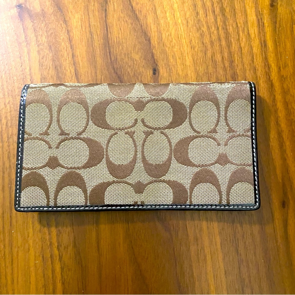 Coach Checkbook Wallet Tan Color with Signature Logo